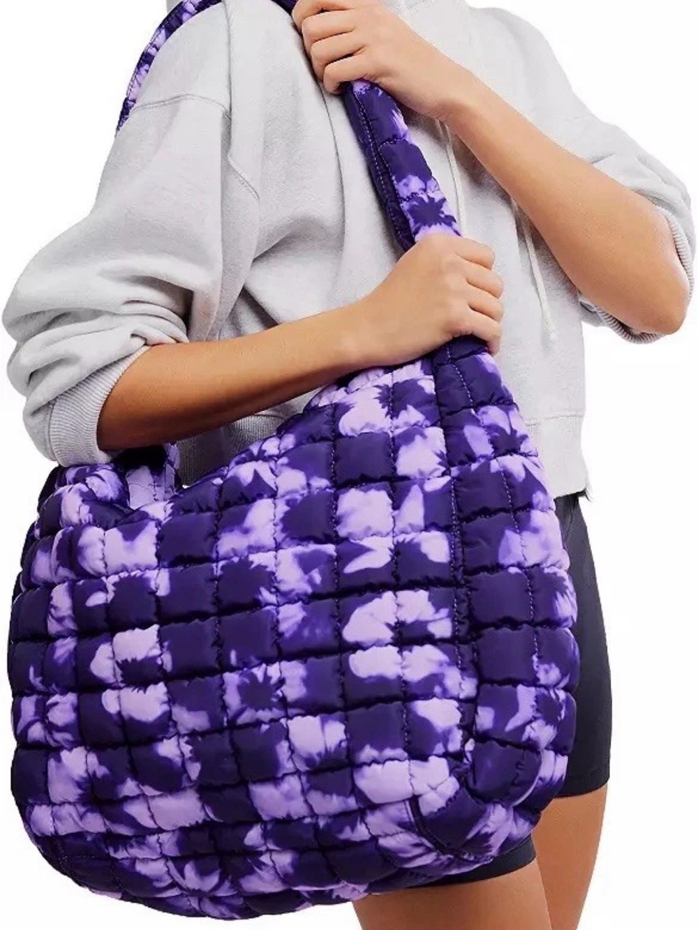 NEW Free People FP Movement Purple Tie Dye Quilted Puffer Tote Shoulder Bag L